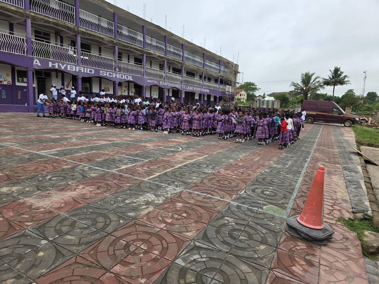 AquaViva students assembled in the school courtyard